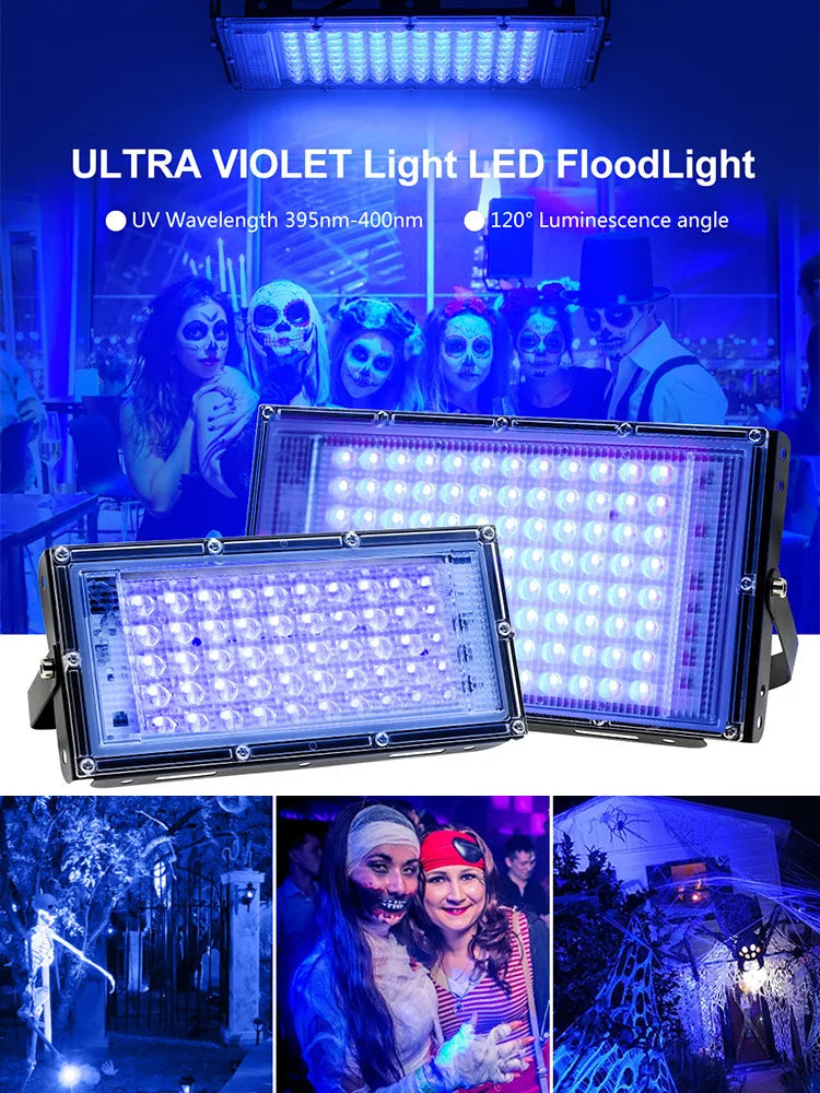 ALIEN 50W 100W LED UV Black Lights Stage Blacklight Ultraviolet Flood Effect Light for Halloween Xmas Dance DJ Disco Party Bar