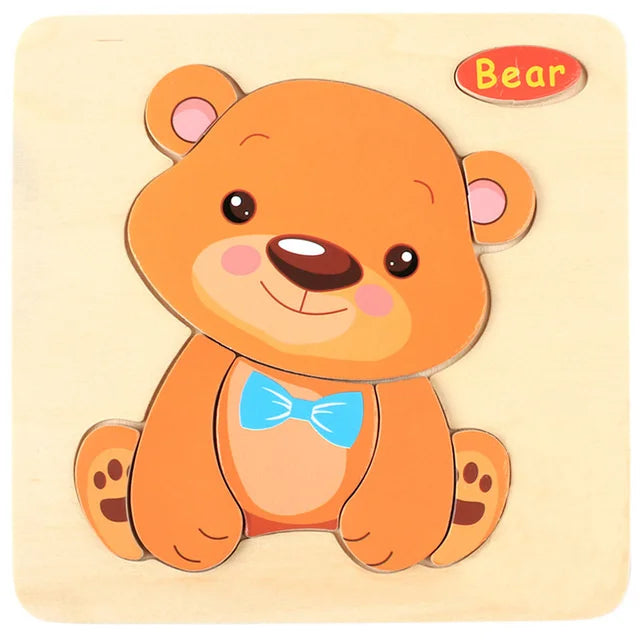 Baby Toys Wooden 3D Puzzle Cartoon Animal Vehicle Wood Jigsaw Puzzles Intelligence Montessori Educational Toys for Children