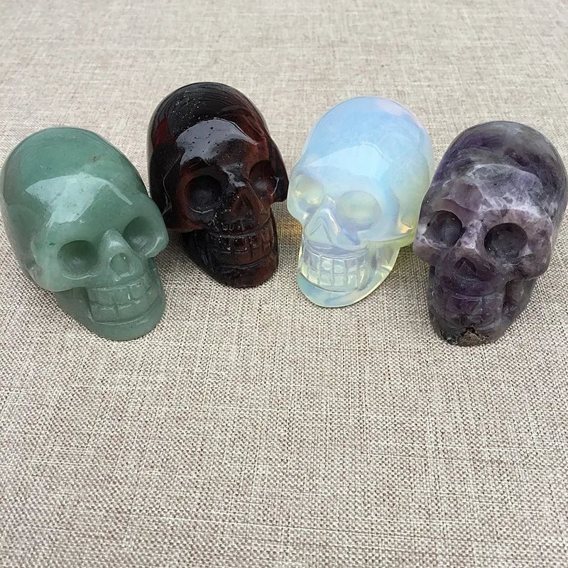 Natural Crystals Skulls Mineral Ghost Head Polished Carved Halloween Gift Desktop Home Decor Stone Crafts Skull Statues 14colors