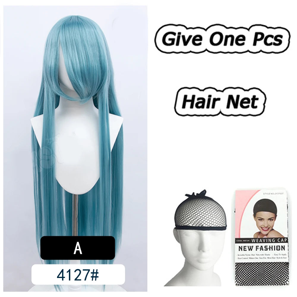 AOSI 100Cm Super Long Straight Synthetic Hair Pink Blonde Colorful Cosplay Wig with Bangs Halloween Lolita Anime Wigs for Women