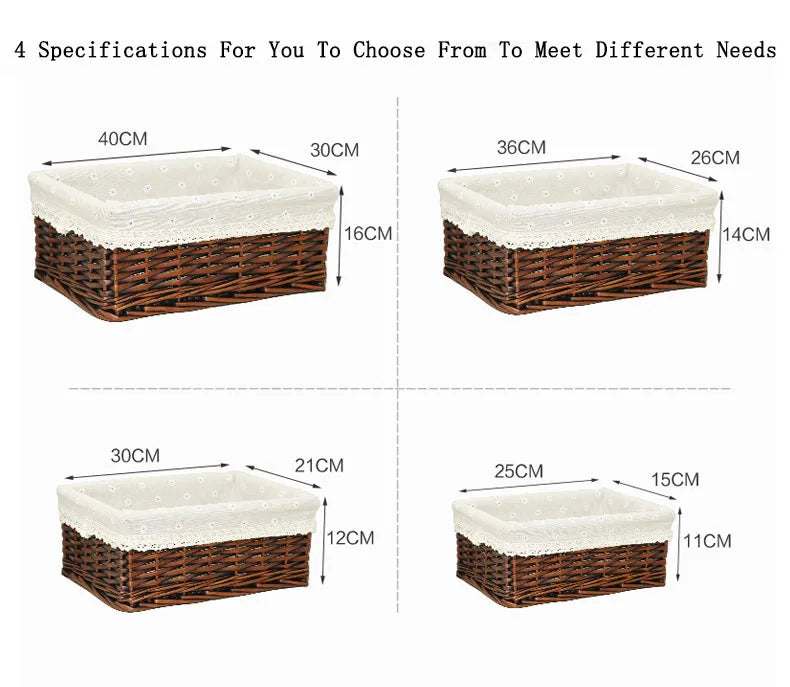 4 Sizes Handmade Rattan Storage Baskets Household Items Snacks Fruit Debris Laundry Finishing Willow Storage Basket
