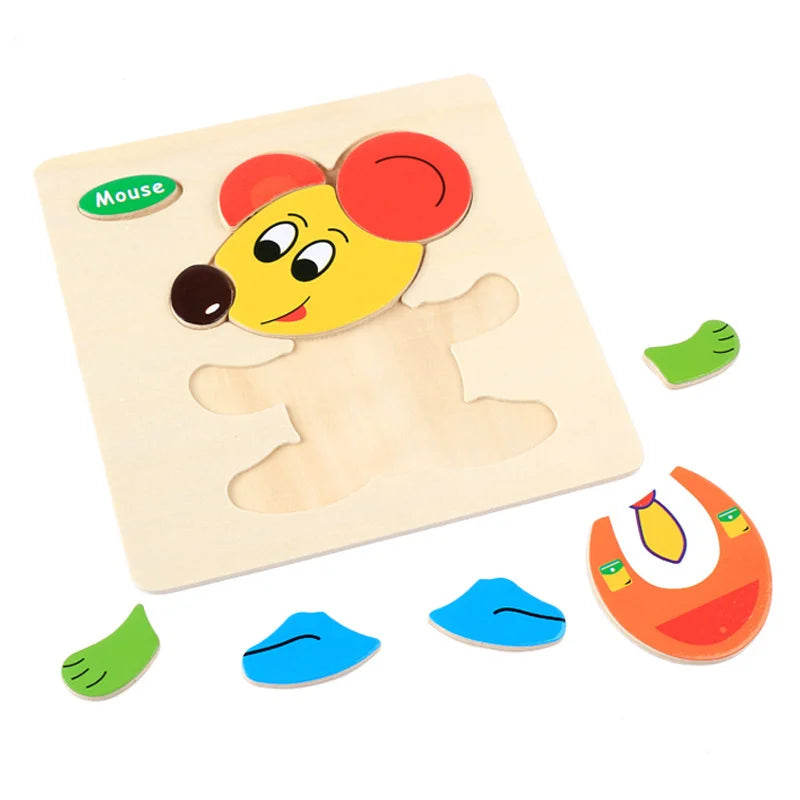 Baby Toys Wooden 3D Puzzle Cartoon Animal Vehicle Wood Jigsaw Puzzles Intelligence Montessori Educational Toys for Children