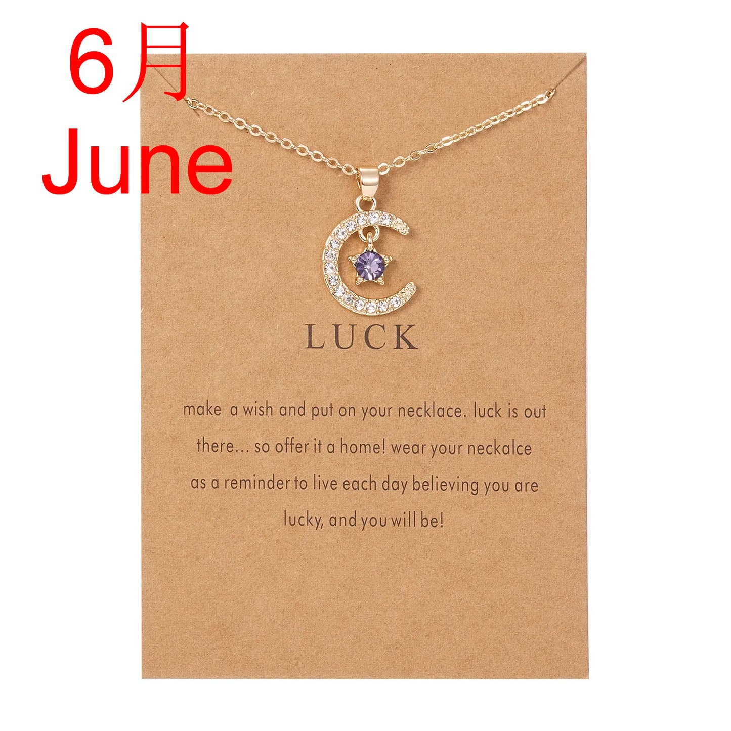 Fashion Personality Birthstone Moon Star Crystal Pendant Necklace for Women Clavicle Chain Choker Birthday Party Jewelry Gift