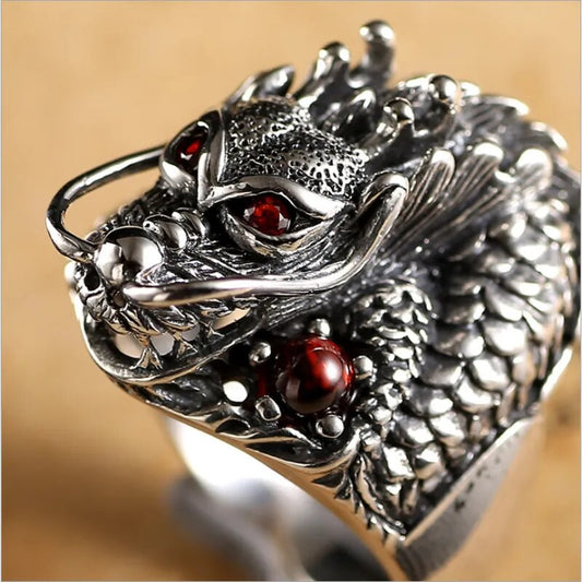 BOCAI New 100% S925 Silver Retro Personality Domineering Dragon Head Men's Ring Fashion Good Luck Jewelry Accessories