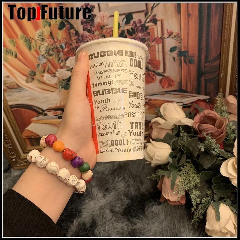 Gothic Lolita Cosplay Harajuku New cool girl skull punk hip hop white black skeleton Turquoise bracelet Halloween Cosplay props