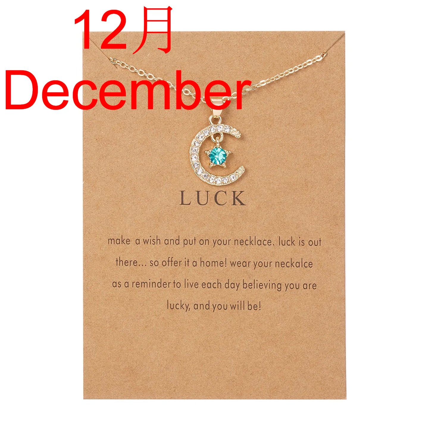 Fashion Personality Birthstone Moon Star Crystal Pendant Necklace for Women Clavicle Chain Choker Birthday Party Jewelry Gift