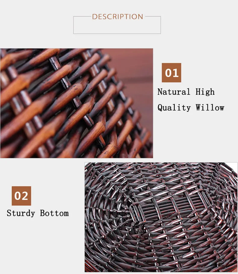 4 Sizes Handmade Rattan Storage Baskets Household Items Snacks Fruit Debris Laundry Finishing Willow Storage Basket