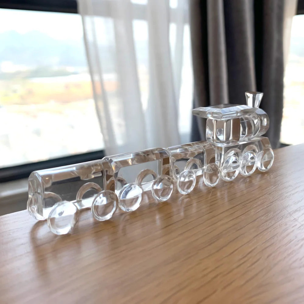 Crystal Train Figurine Glass Locomotive Train Ornament Craft Creative Moving Train Paperweight Home Decor Kids Christmas Gifts