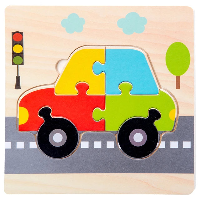 Baby Toys Wooden 3D Puzzle Cartoon Animal Vehicle Wood Jigsaw Puzzles Intelligence Montessori Educational Toys for Children