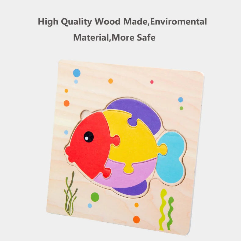 Baby Toys Wooden 3D Puzzle Cartoon Animal Vehicle Wood Jigsaw Puzzles Intelligence Montessori Educational Toys for Children