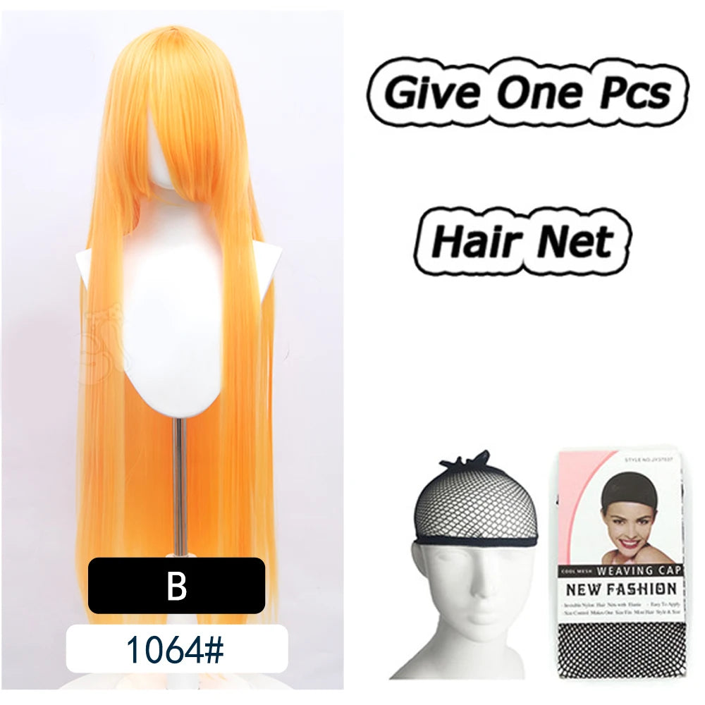 AOSI 100Cm Super Long Straight Synthetic Hair Pink Blonde Colorful Cosplay Wig with Bangs Halloween Lolita Anime Wigs for Women