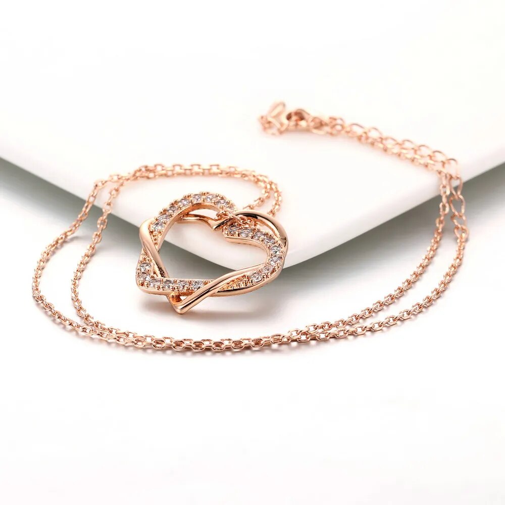 ZHOUYANG Top Quality ZYS007 Rose Gold Color Elegant Hearts Wedding Jewelry Necklace Earrings Set Made with Austrian Crystals
