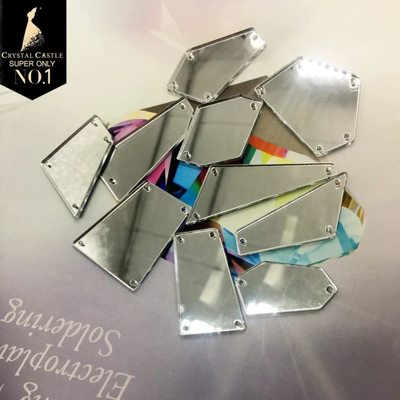 Crystal Castle Shiny Big Size Acrylic Holes Mirror Stones Sew On Strass Latin Dress Dance Wears Flat Rhinestones for Clothing