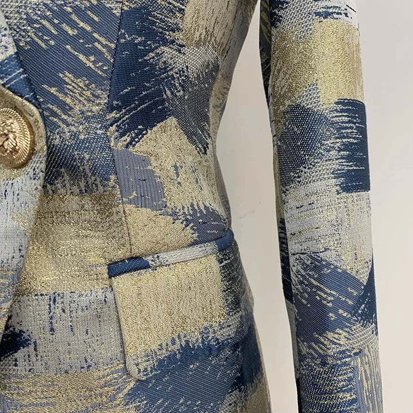 HIGH QUALITY New Fashion 2023 Designer Blazer Jacket Women's Lion Metal Buttons Double Breasted Colors Painting Jacquard Blazer