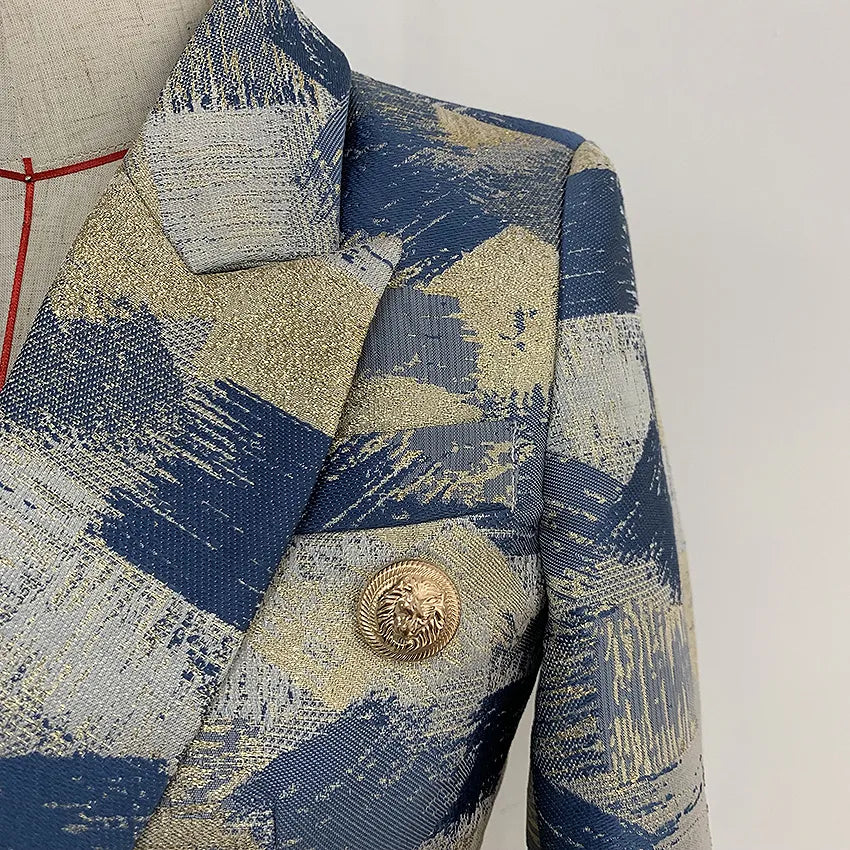 HIGH QUALITY New Fashion 2023 Designer Blazer Jacket Women's Lion Metal Buttons Double Breasted Colors Painting Jacquard Blazer