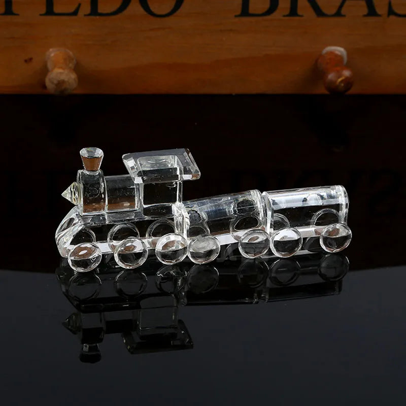 Crystal Train Figurine Glass Locomotive Train Ornament Craft Creative Moving Train Paperweight Home Decor Kids Christmas Gifts