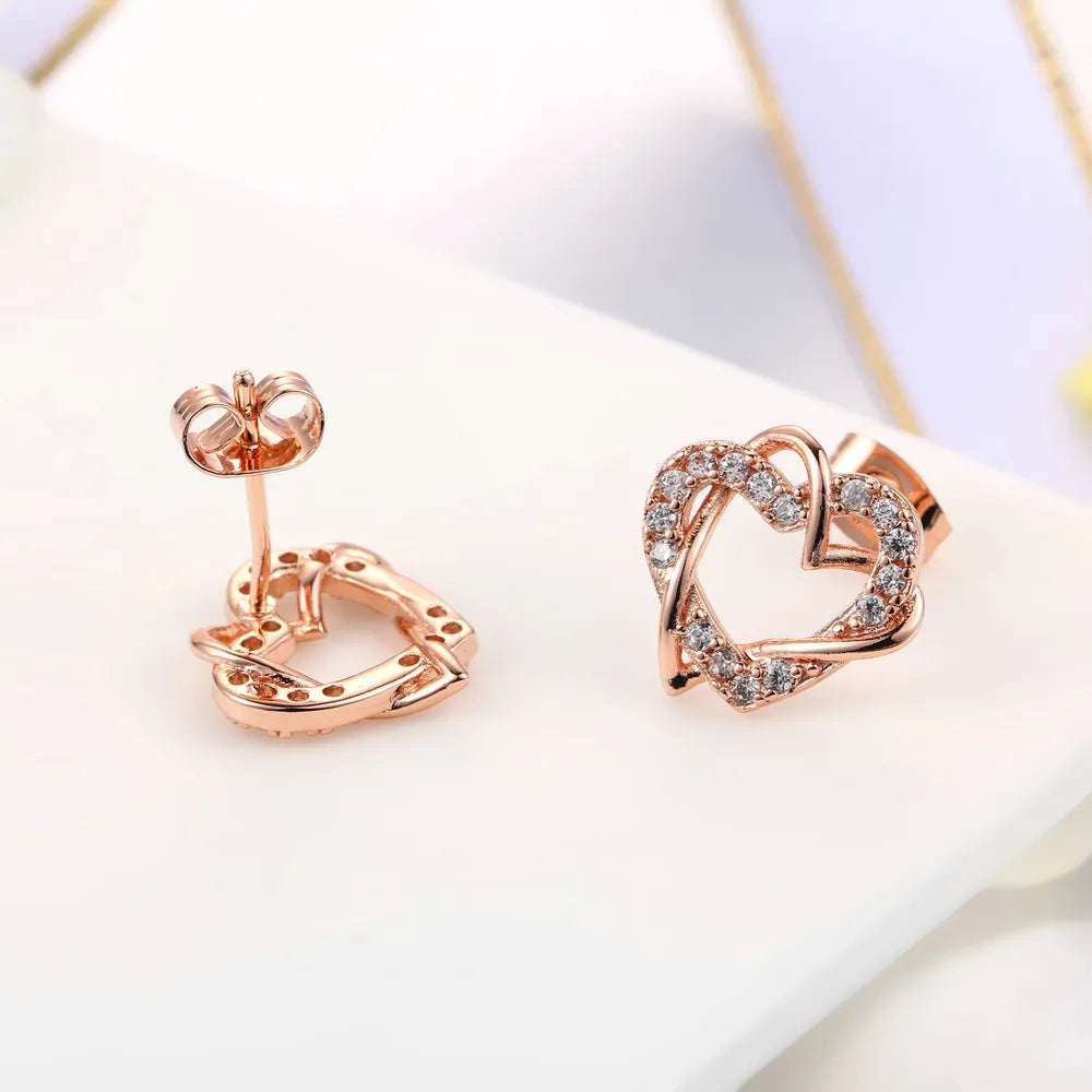 ZHOUYANG Top Quality ZYS007 Rose Gold Color Elegant Hearts Wedding Jewelry Necklace Earrings Set Made with Austrian Crystals