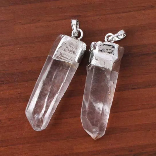 KFT Simple Style Silver Plated Clear Quartz Rock Crystal Irregular Shape Stone Pendant Charm Jewelry