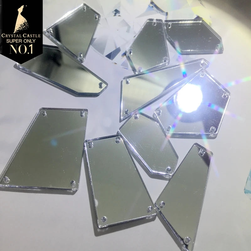 Crystal Castle Shiny Big Size Acrylic Holes Mirror Stones Sew On Strass Latin Dress Dance Wears Flat Rhinestones for Clothing