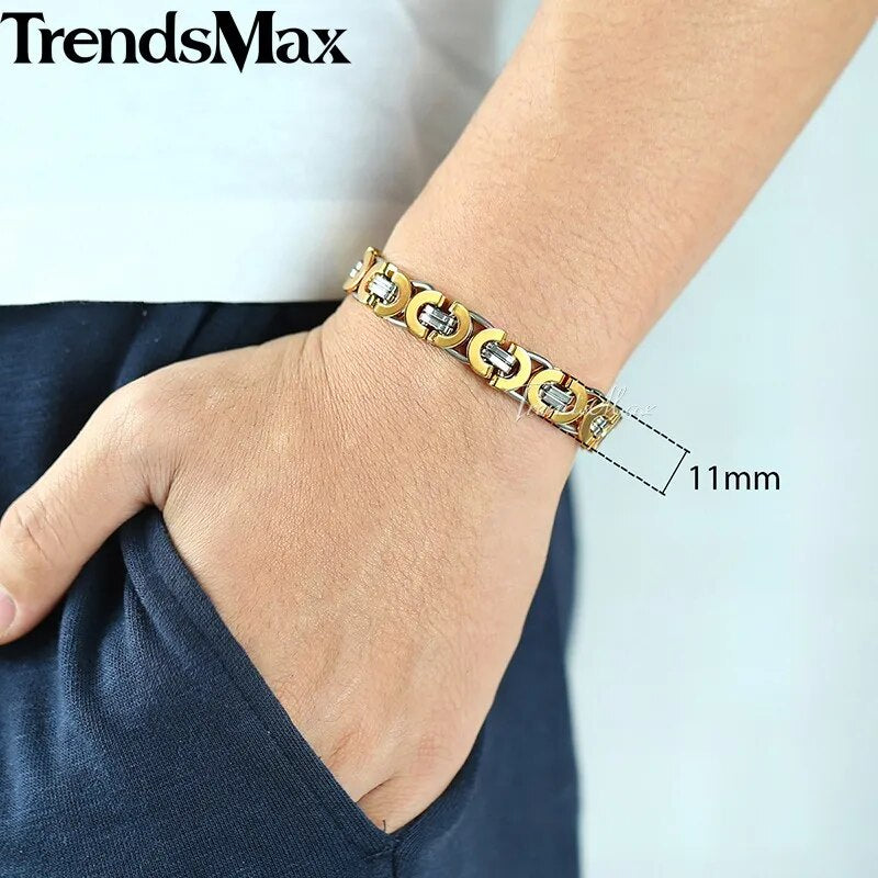 7/9/11mm Men's Bracelet Stainless Steel Byzantine Link Chain Gold Color Black Bracelets Male Jewelry 7-11" KBB1