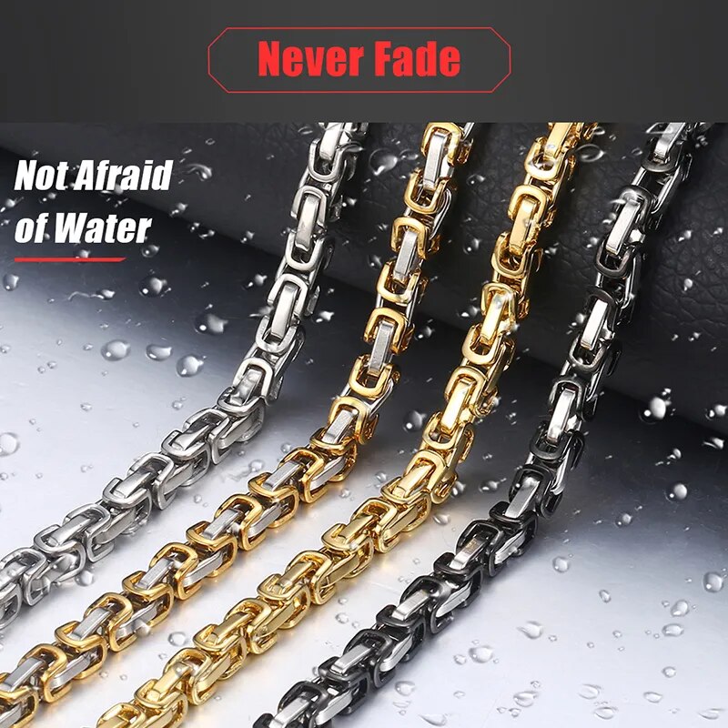 5mm Byzantine Box Link Chain Necklace For Men Stainless Steel Chain Gold Color Black Fashion Men Jewelry Wholesale 18-36" KNN24