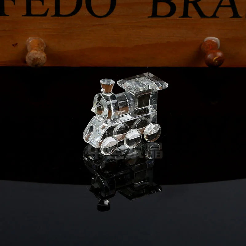 Crystal Train Figurine Glass Locomotive Train Ornament Craft Creative Moving Train Paperweight Home Decor Kids Christmas Gifts