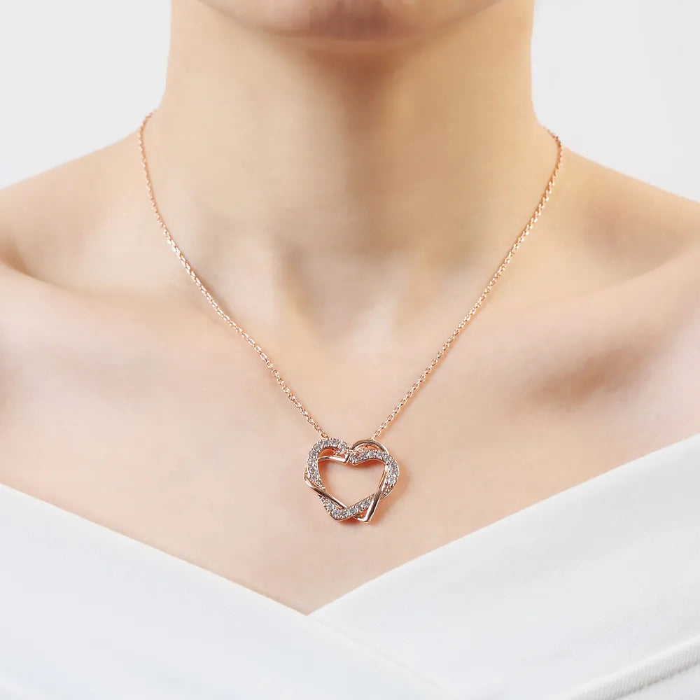 ZHOUYANG Top Quality ZYS007 Rose Gold Color Elegant Hearts Wedding Jewelry Necklace Earrings Set Made with Austrian Crystals