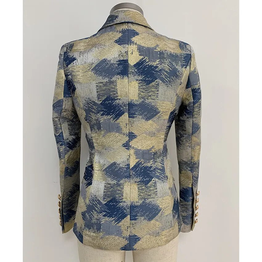 HIGH QUALITY New Fashion 2023 Designer Blazer Jacket Women's Lion Metal Buttons Double Breasted Colors Painting Jacquard Blazer
