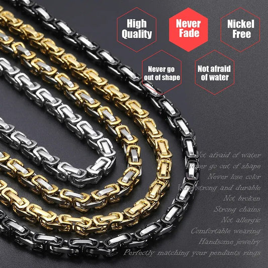 5mm Byzantine Box Link Chain Necklace For Men Stainless Steel Chain Gold Color Black Fashion Men Jewelry Wholesale 18-36" KNN24