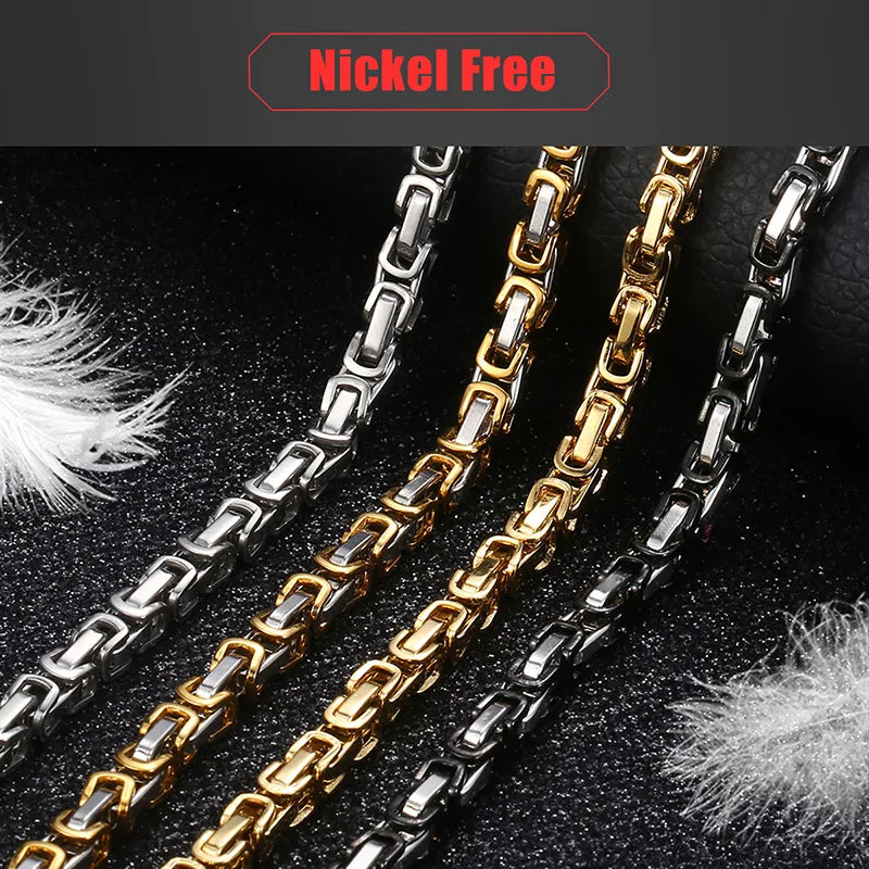 5mm Byzantine Box Link Chain Necklace For Men Stainless Steel Chain Gold Color Black Fashion Men Jewelry Wholesale 18-36" KNN24