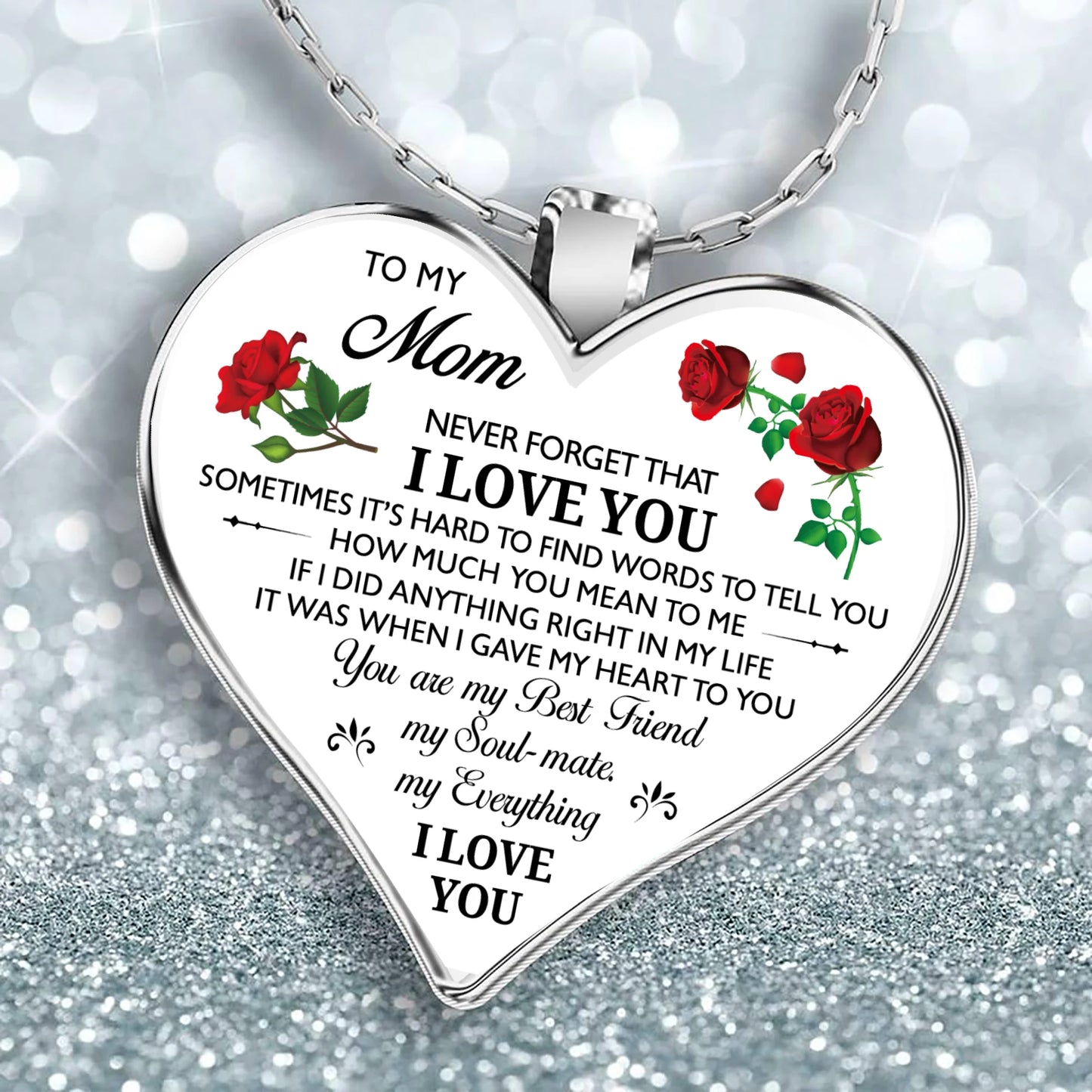 Romantic To My Mom Heart Necklace Epoxy Inspirational Necklaces For Mother Jewelry Birthday Gifts