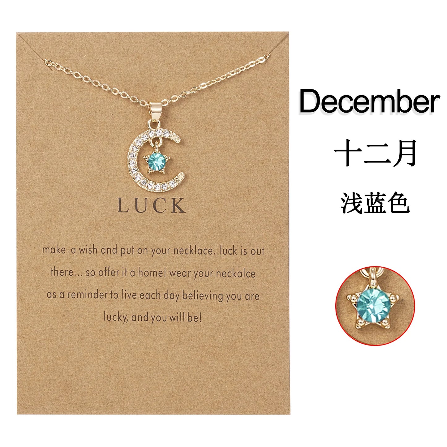 Fashion Personality Birthstone Moon Star Crystal Pendant Necklace for Women Clavicle Chain Choker Birthday Party Jewelry Gift