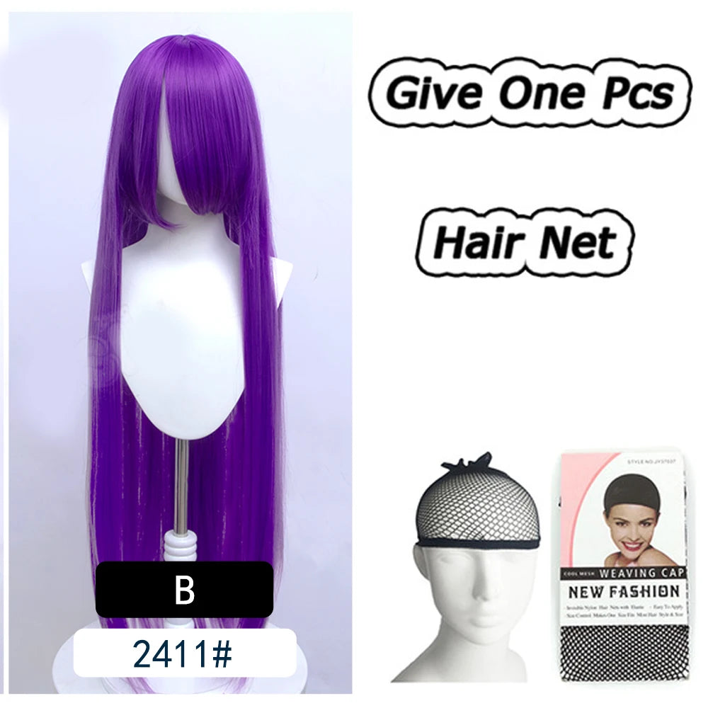 AOSI 100Cm Super Long Straight Synthetic Hair Pink Blonde Colorful Cosplay Wig with Bangs Halloween Lolita Anime Wigs for Women