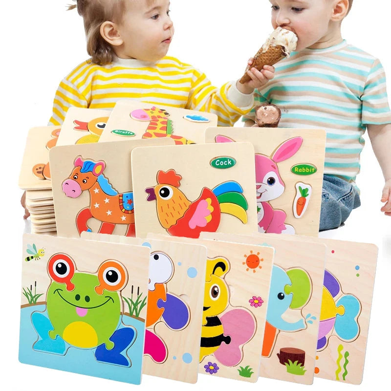 Baby Toys Wooden 3D Puzzle Cartoon Animal Vehicle Wood Jigsaw Puzzles Intelligence Montessori Educational Toys for Children