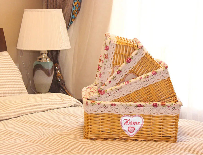 4 Sizes Handmade Rattan Storage Baskets Household Items Snacks Fruit Debris Laundry Finishing Willow Storage Basket