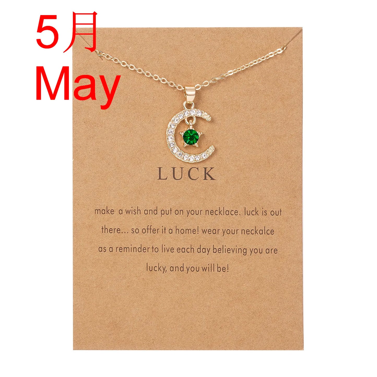 Fashion Personality Birthstone Moon Star Crystal Pendant Necklace for Women Clavicle Chain Choker Birthday Party Jewelry Gift