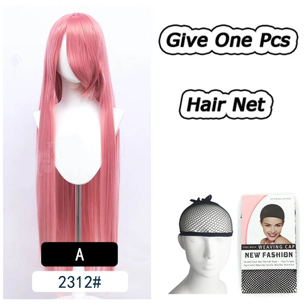 AOSI 100Cm Super Long Straight Synthetic Hair Pink Blonde Colorful Cosplay Wig with Bangs Halloween Lolita Anime Wigs for Women