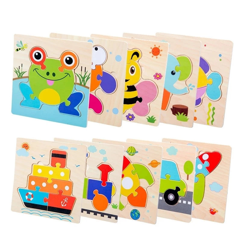 Baby Toys Wooden 3D Puzzle Cartoon Animal Vehicle Wood Jigsaw Puzzles Intelligence Montessori Educational Toys for Children