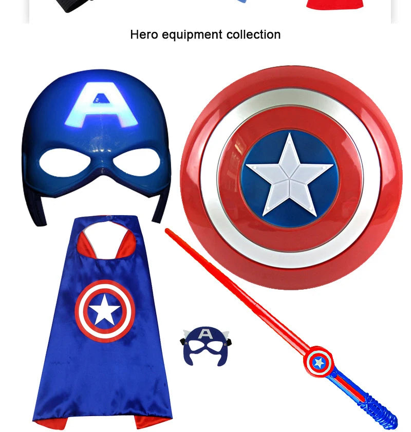 The Avengers Captain America Costume Child Cosplay Super Hero Halloween Role Play Led Shield Mask Sword Launcher Toys For Kids