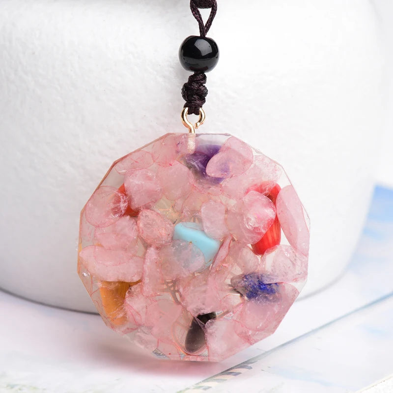 Pink crystal gravel Orgonite Pendant Necklace Chakra Healing Energy Necklace Meditation Jewelry Emf Protection Chakra Healing