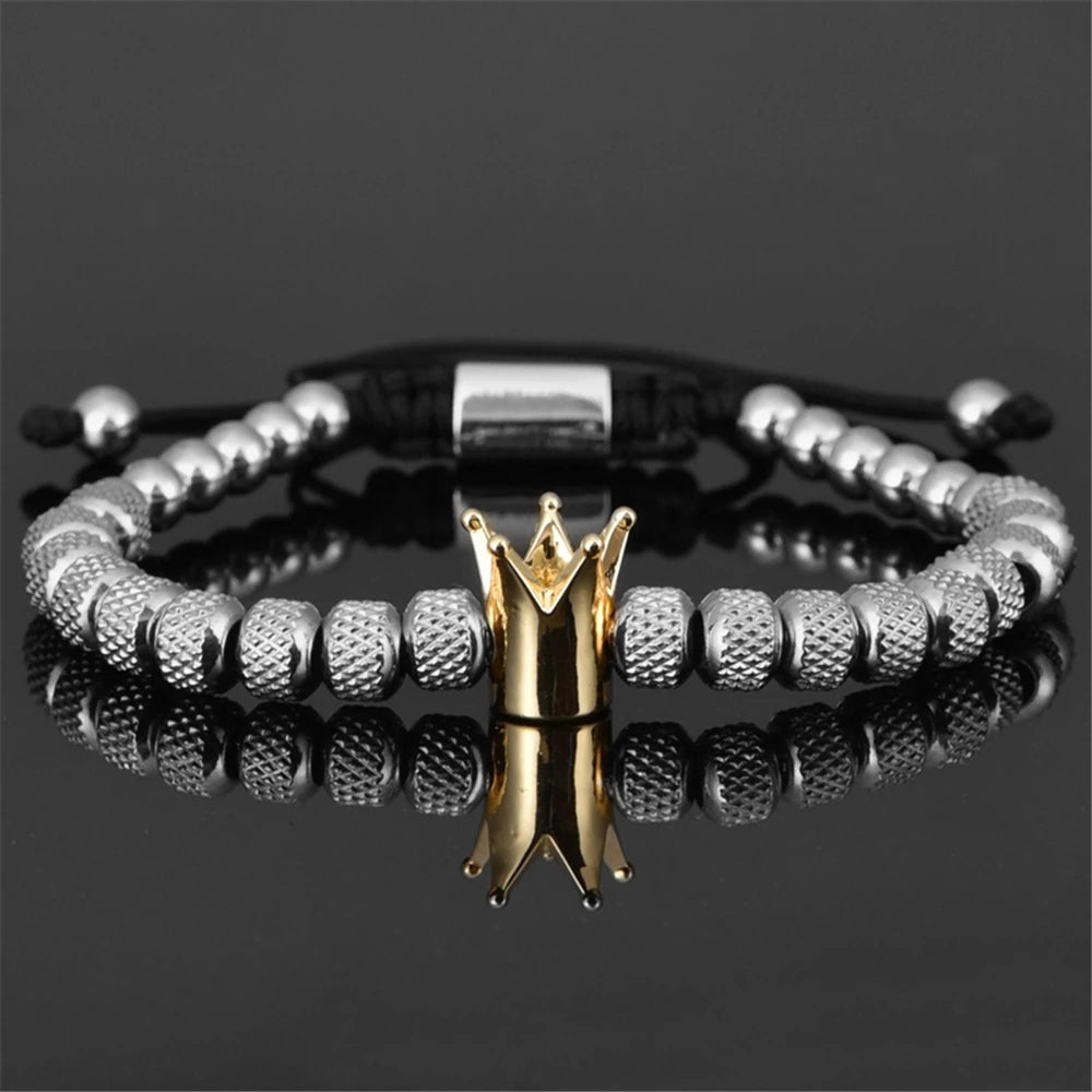 Luxury Roman Royal Crown Charm Bracelet Men Stainless Steel Geometry Pulseiras Men Open Adjustable Bracelets Couple Jewelry Gift
