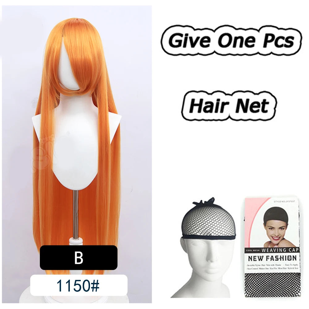 AOSI 100Cm Super Long Straight Synthetic Hair Pink Blonde Colorful Cosplay Wig with Bangs Halloween Lolita Anime Wigs for Women