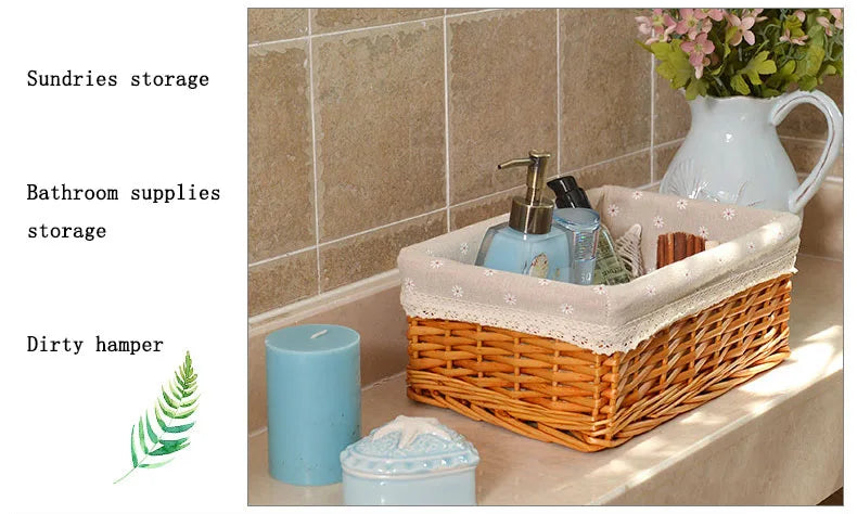 4 Sizes Handmade Rattan Storage Baskets Household Items Snacks Fruit Debris Laundry Finishing Willow Storage Basket