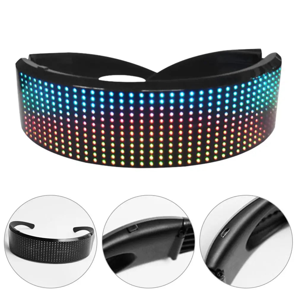 Shining LED Glasses Luminous Futuristic Electronic Visor Glasses Bluetooth Light Up Glasses Halloween Bar Performance Prop APP
