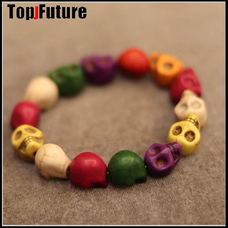 Gothic Lolita Cosplay Harajuku New cool girl skull punk hip hop white black skeleton Turquoise bracelet Halloween Cosplay props