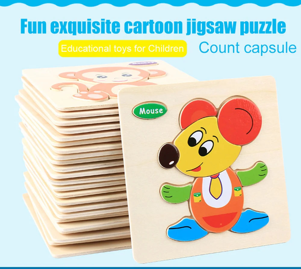 Baby Toys Wooden 3D Puzzle Cartoon Animal Vehicle Wood Jigsaw Puzzles Intelligence Montessori Educational Toys for Children