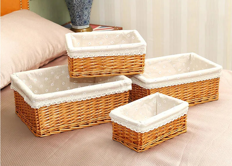 4 Sizes Handmade Rattan Storage Baskets Household Items Snacks Fruit Debris Laundry Finishing Willow Storage Basket