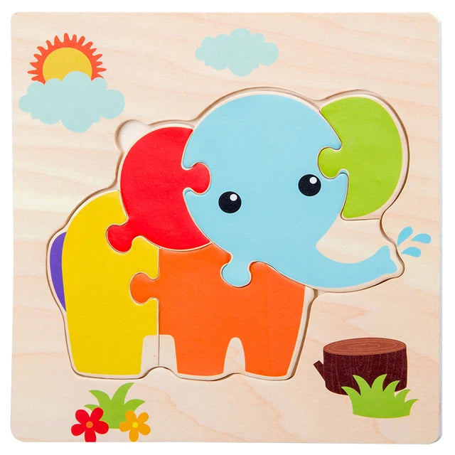 Baby Toys Wooden 3D Puzzle Cartoon Animal Vehicle Wood Jigsaw Puzzles Intelligence Montessori Educational Toys for Children