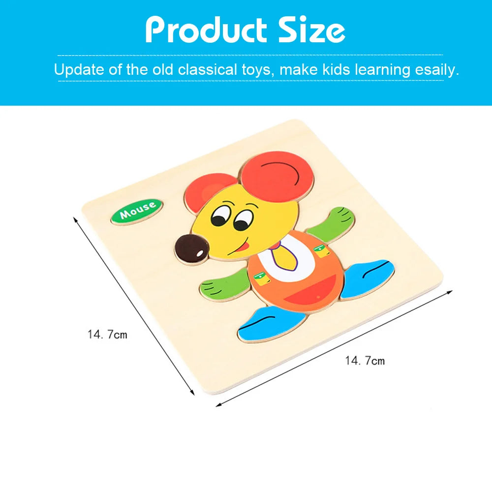 Baby Toys Wooden 3D Puzzle Cartoon Animal Vehicle Wood Jigsaw Puzzles Intelligence Montessori Educational Toys for Children