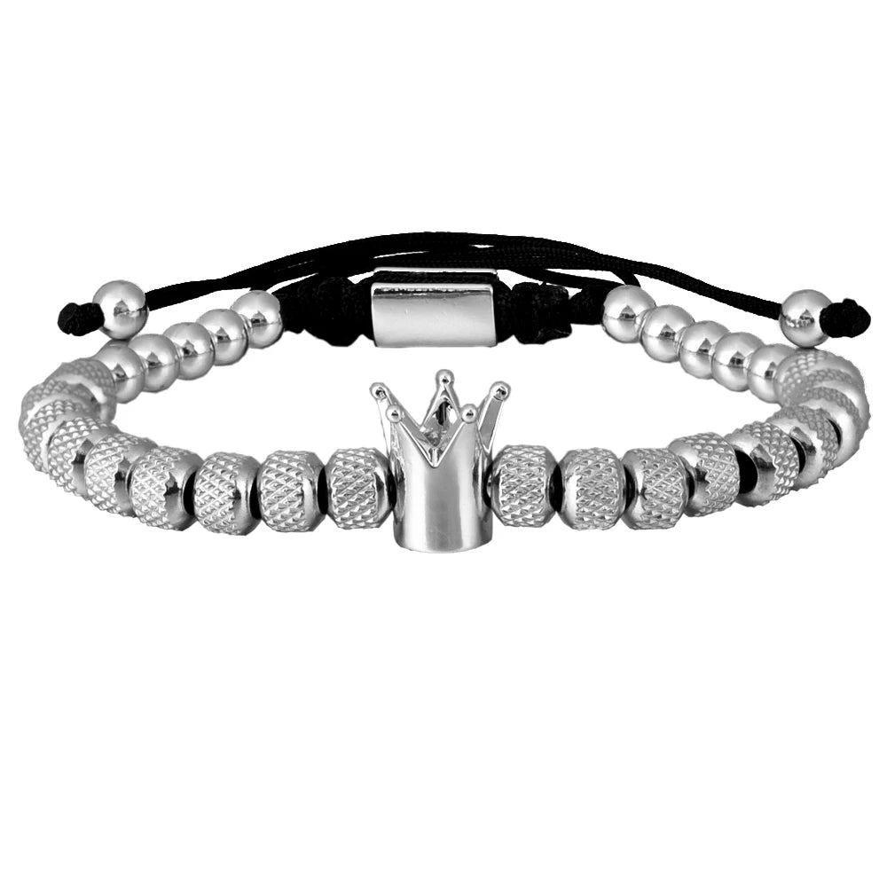 Luxury Roman Royal Crown Charm Bracelet Men Stainless Steel Geometry Pulseiras Men Open Adjustable Bracelets Couple Jewelry Gift